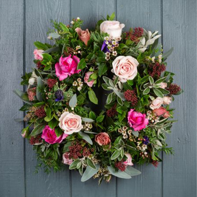 Christmas Florist Choice Rose Door Wreath from The Real Flowers Co
