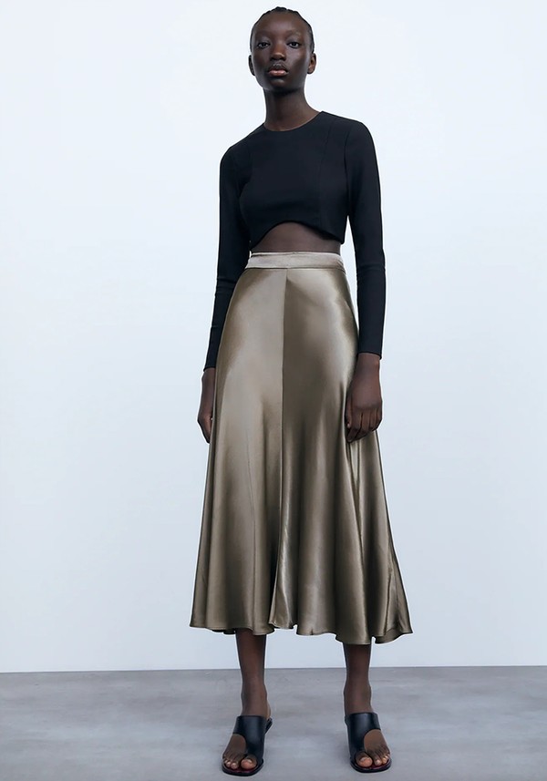 Satin-Finish Midi Skirt from Zara