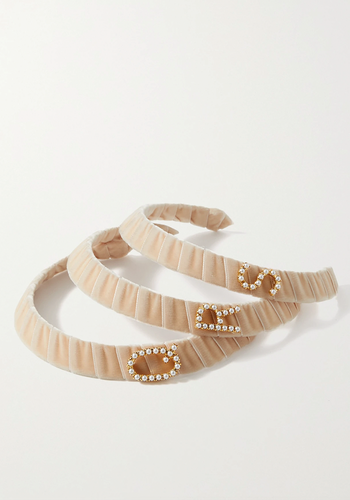 Faux Pearl-Embellished Gold-Tone & Velvet Headband from Letlet NY