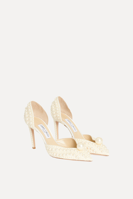 Cream Pearl Embellished Sabine 85 Preowned Pumps from Jimmy Choo