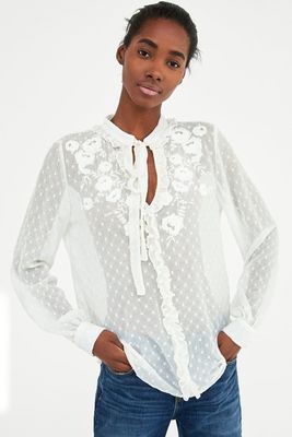 Embroidered Plumetis Blouse from Zara