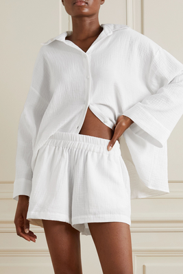 Angel Crinkled Cotton-Gauze Pajama Set from Pour Les Femmes