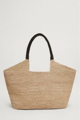 Raffia Shopper Bag With Leather Handles from Massimo Dutti