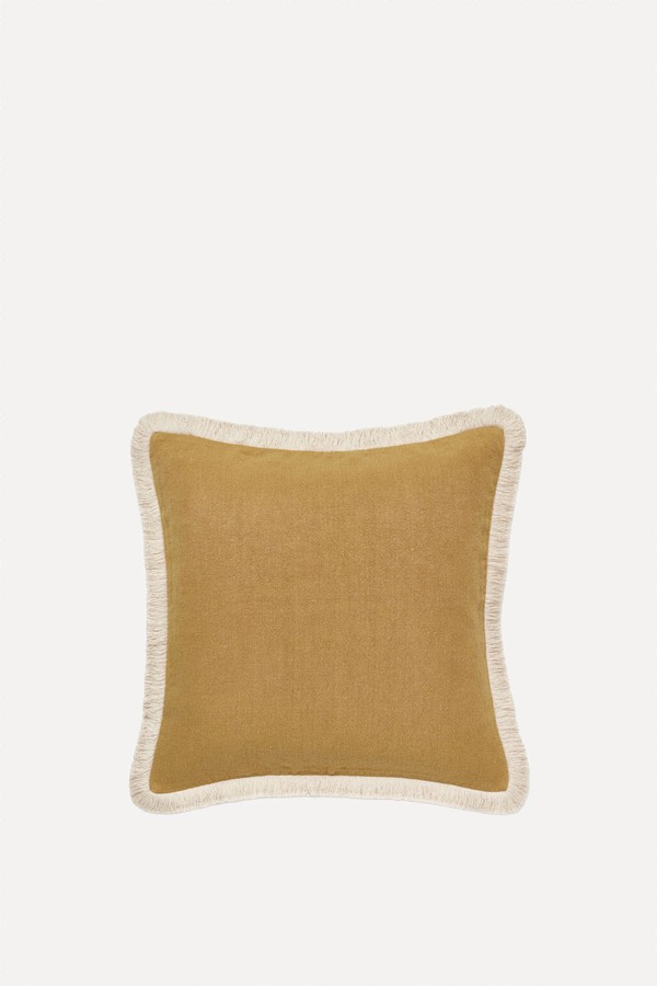 Stonewashed Linen Cushion Cover With Fringing from OKA