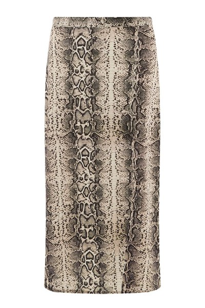 Snake Print Split Midi Skirt