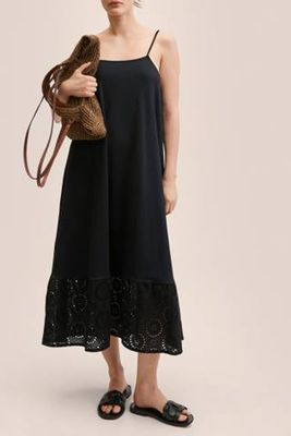 Black Broderie Anglaise Cotton Dress from Mango