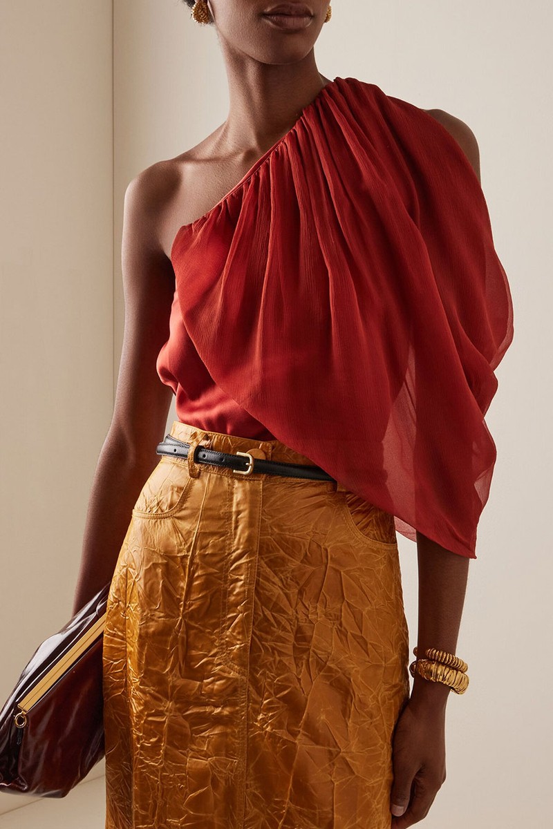 Adil Asymmetric Stretch-Silk Blouse from Silvia Tcherassi