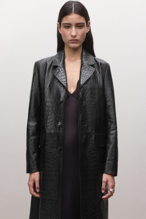 100% Crocodile-Effect Leather Coat