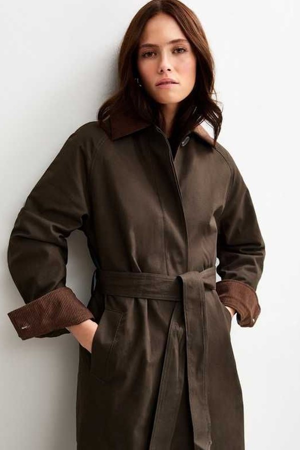 Contrast Collar Trench Coat