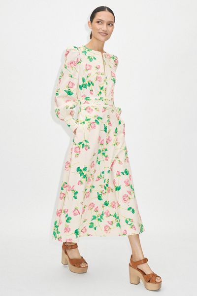 Rose Print Structured Midi Dress from ME+EM