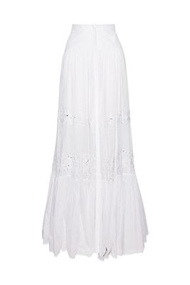 Pleated Broderie Cotton Maxi Skirt from Robert Cavalli