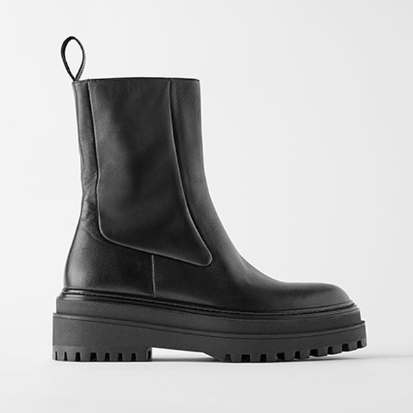 Flat Leather Ankle Boots With Track Sole from Zara