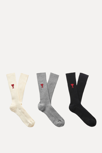 3-Pack Logo-Embroidered Socks from Ami Paris