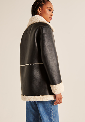   Oversized Sherpa-Lined Vegan Leather Coat
