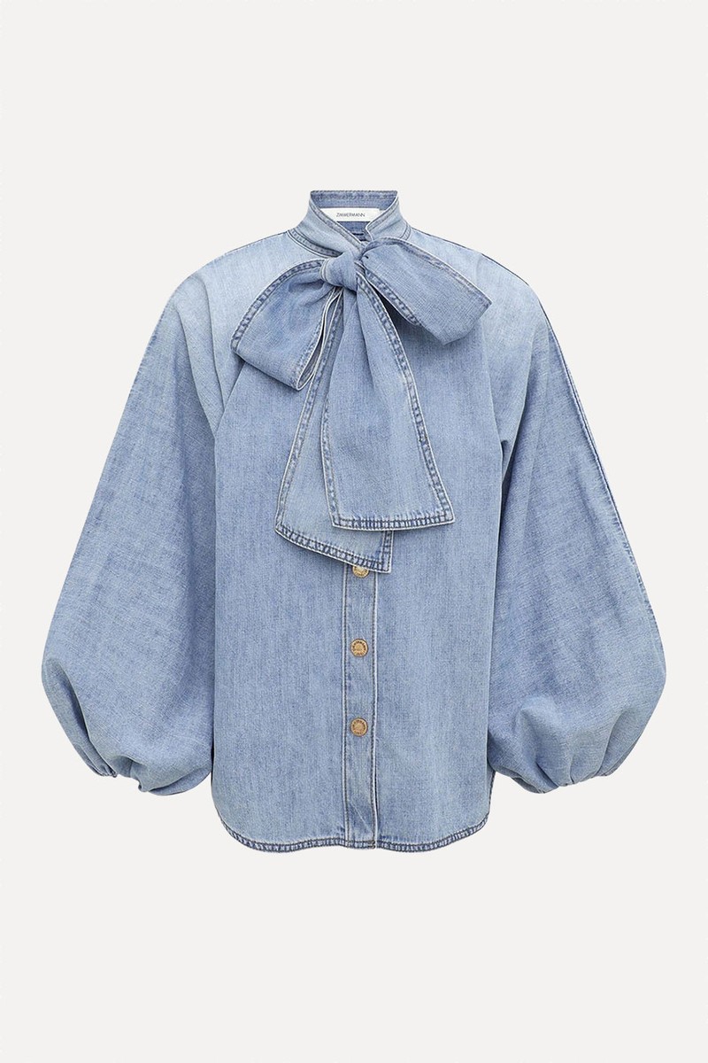 Indra Denim Tie Neck Blouse