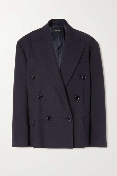 Klero Oversized Double-Breasted Checked Woven Blazer from Isabel Marant