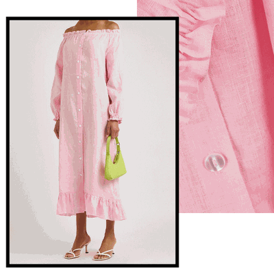 Sleeper Pink Off-The-Shoulder Linen Midi Dress, £210
