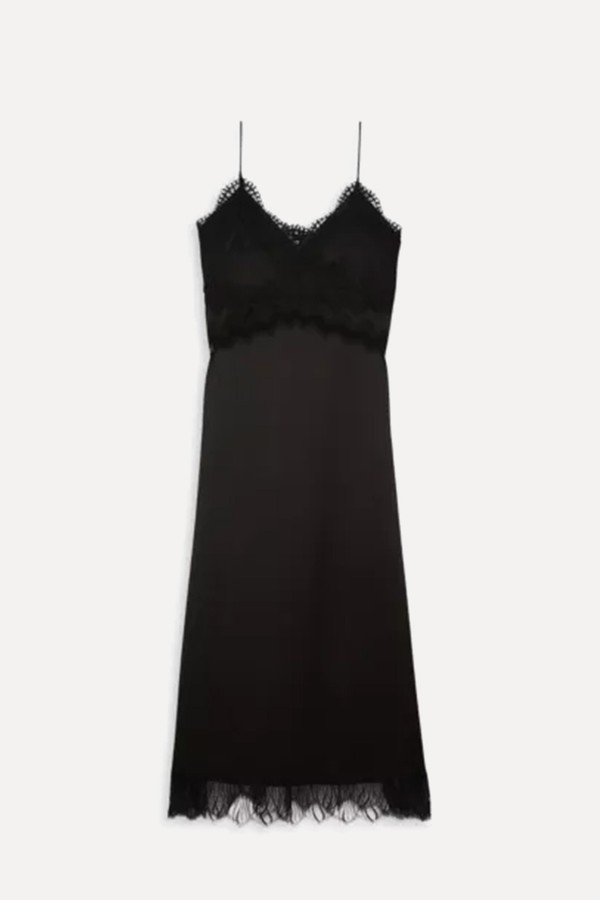 Lace Trim Slip Silk Midi Dress from The Kooples