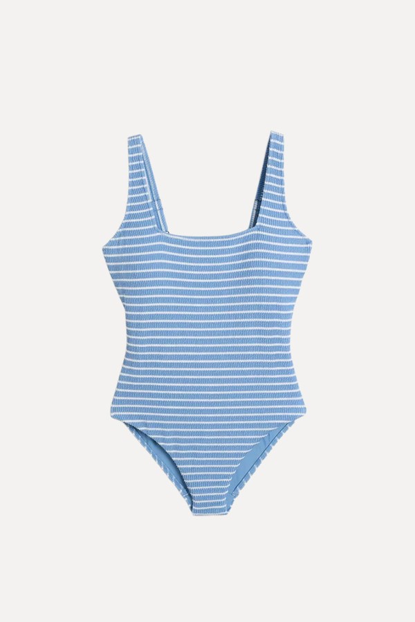 Crinkle Textured Striped Square Neck Swimsuit from F&F