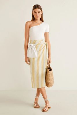 Striped Linen-Blend Skirt