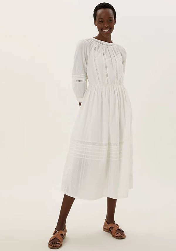 Pure Cotton Lace Trim Waisted Dress from M&S Collection 