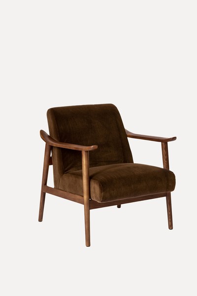 Velvet & Walnut Armchair from Six The Residence. 