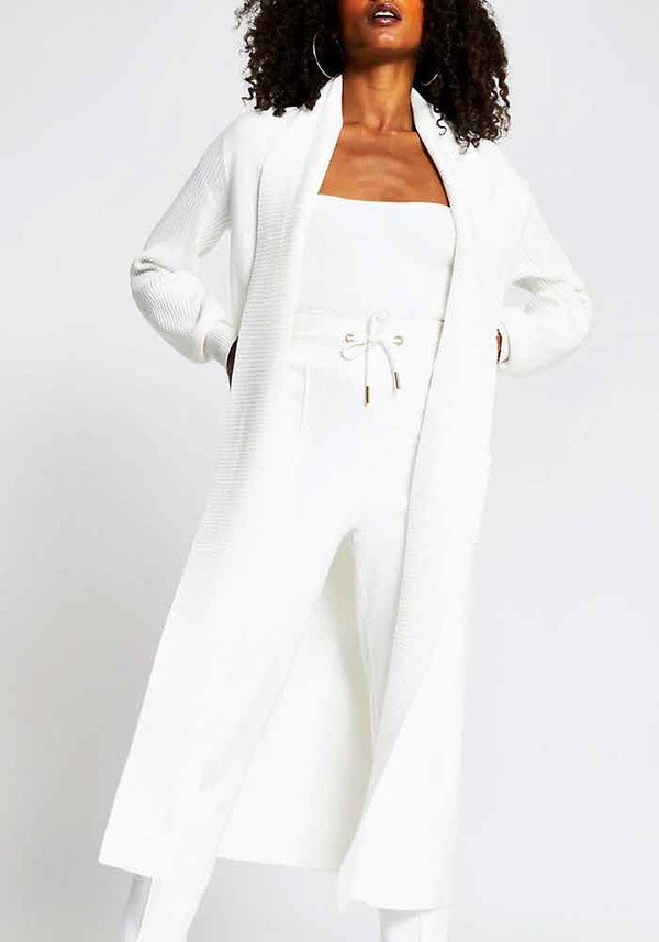 Cream Long Line Balloon Sleeve Cardigan