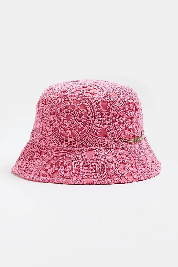 Pink Crochet Bucket Hat from River Island