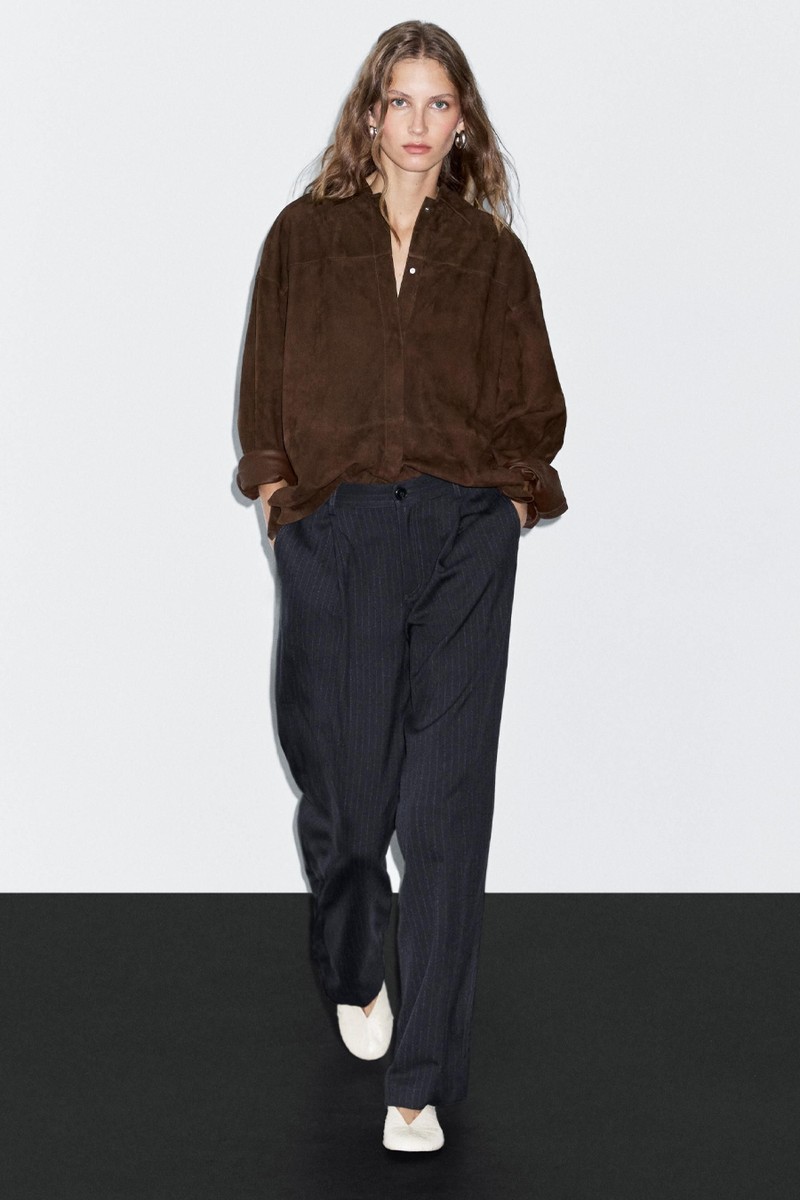 Mid-Rise Wide-Leg Pinstripe Trousers 