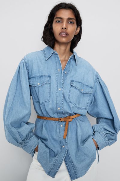 Denim Shirt with Belt from Zara