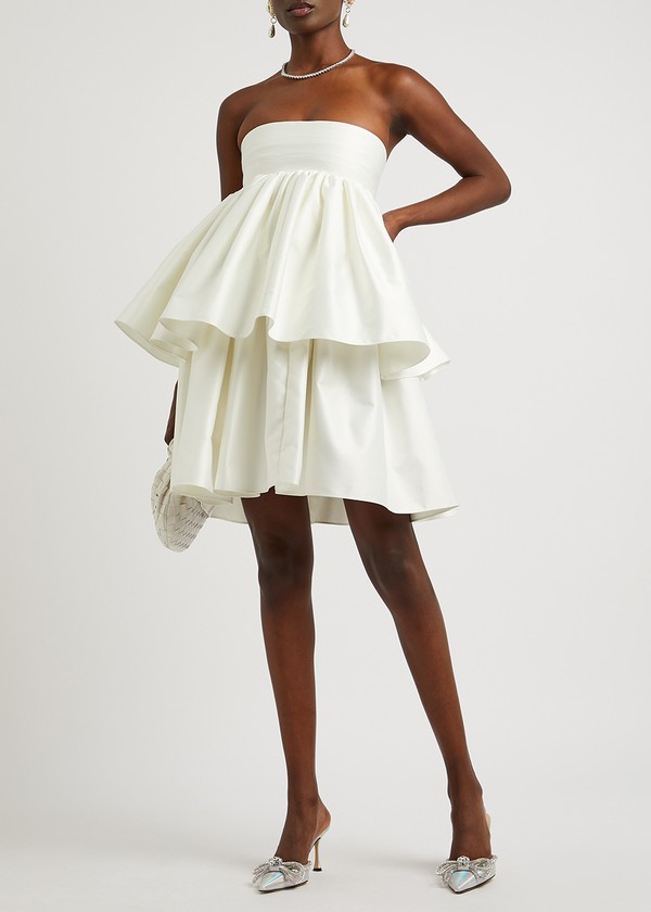 Carmina White Strapless Satin-Crepe Mini Dress from Rotate Birger Christensen