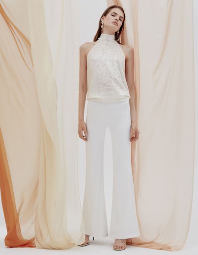 High Waisted Satin Bridal Trousers, £475 | Galvan