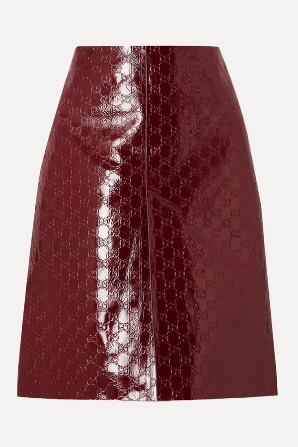 Embossed Crinkled Patent-Leather Skirt from Gucci