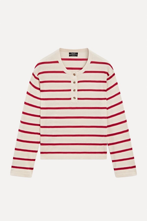 100% Cotton Striped Knit Henley Sweater from Massimo Dutti