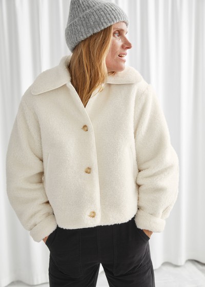 Buttoned Fuzzy Sherpa Jacket