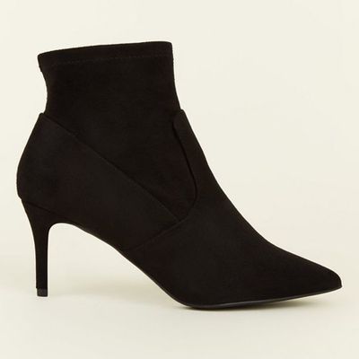 Wide Fit Black Suedette Stiletto Sock Boots from New Look