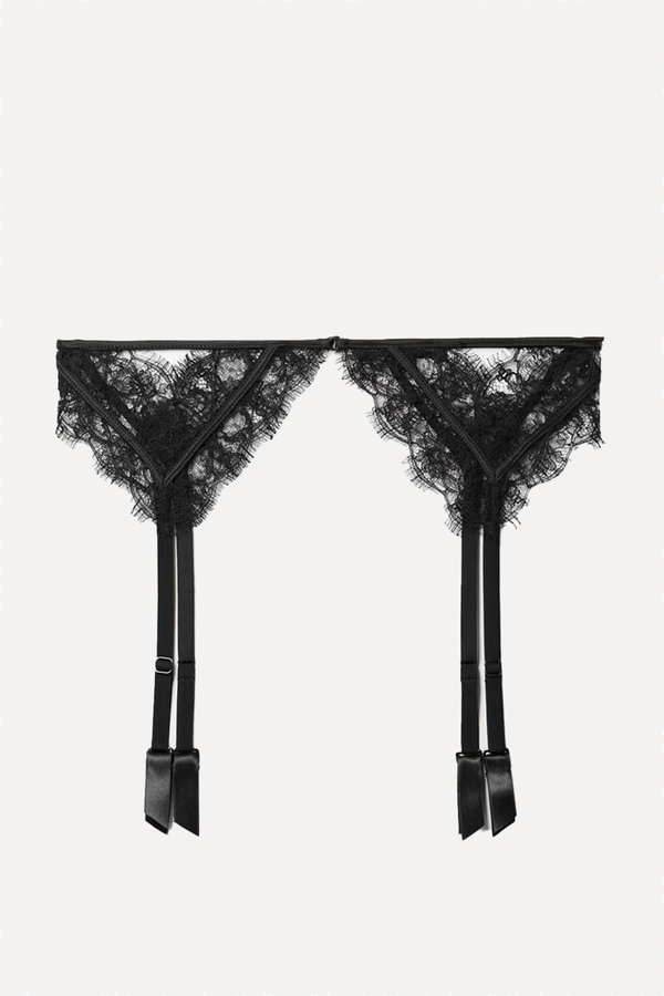 Satin-Trimmed Silk-Blend Leavers Lace Suspender Belt from  KIKI DE MONTPARNASSE
