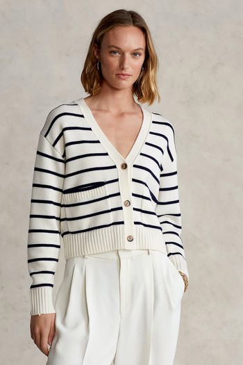 Striped Merino Wool V-Neck Cardigan