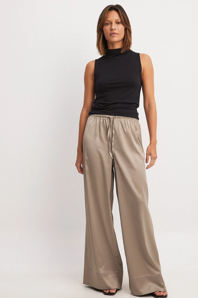 Elastic Waist Mid Rise Satin Pants from NA-KD