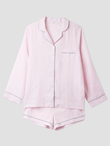 Blush Pink Linen Pyjama Short Set from Piglet In Bed