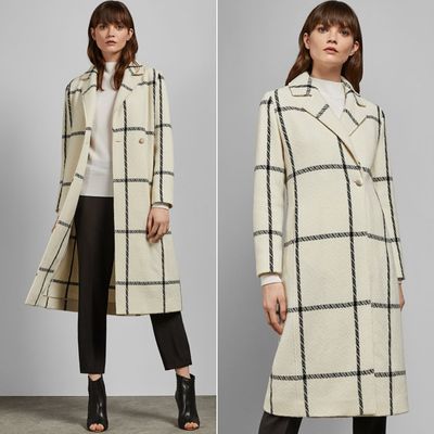 Checked Wool Long Coat