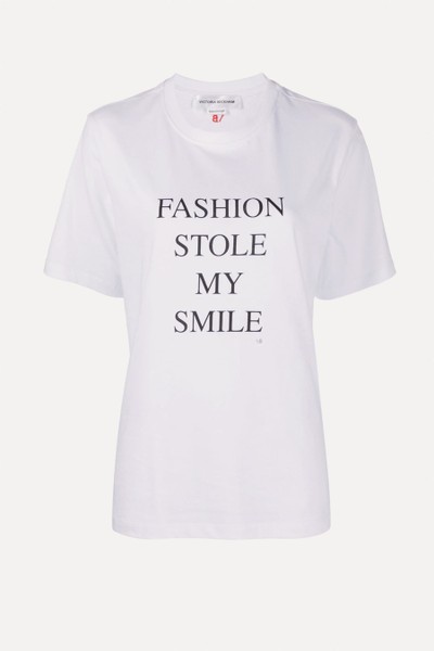 Fashion Stole My Smile Slogan T-Shirt from Victoria Beckham