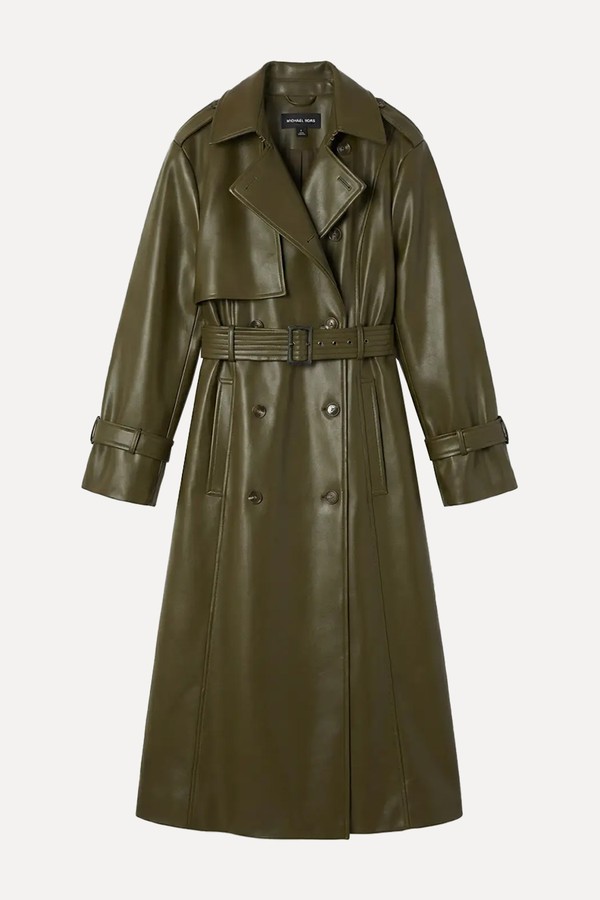 Faux Leather Belted Trench Coat from Karen Millen