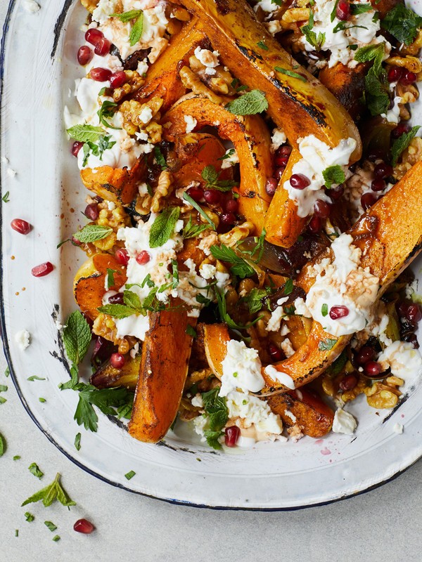 Spiced Butternut Squash With Feta, Pomegranate & Fresh Herbs