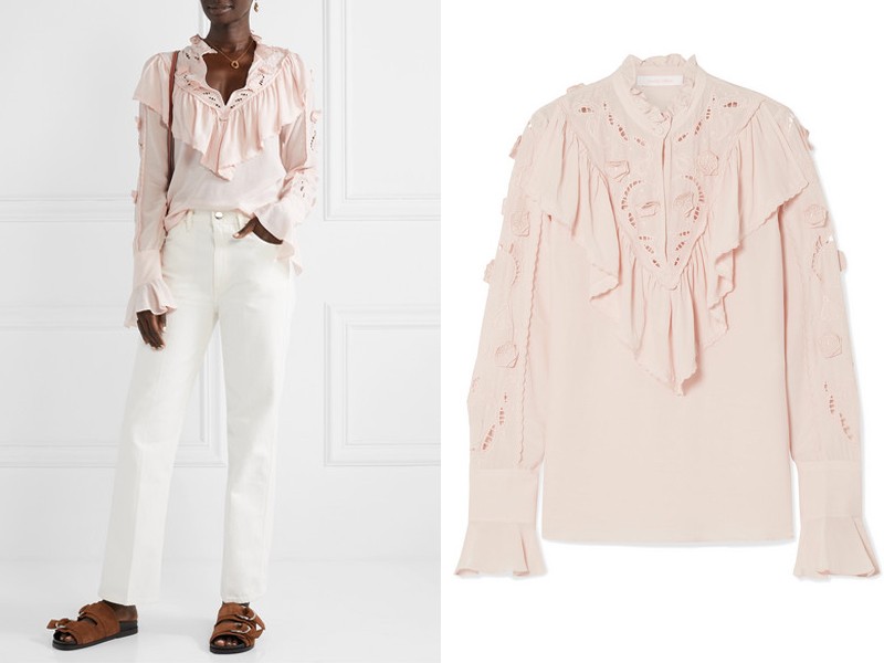 Ruffled Broderie Anglaise Crepe De Chine Blouse from See By Chloé