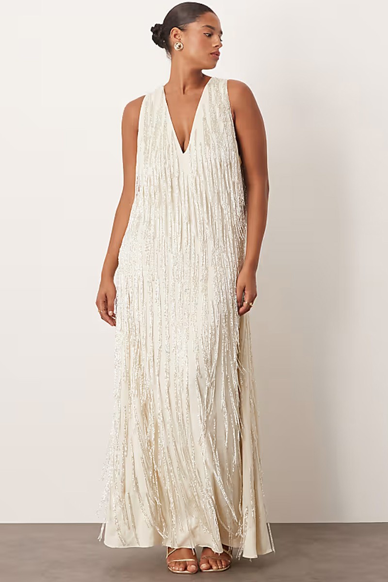 Curve Beaded Fringe Maxi Dress With Splits from ARRANGE