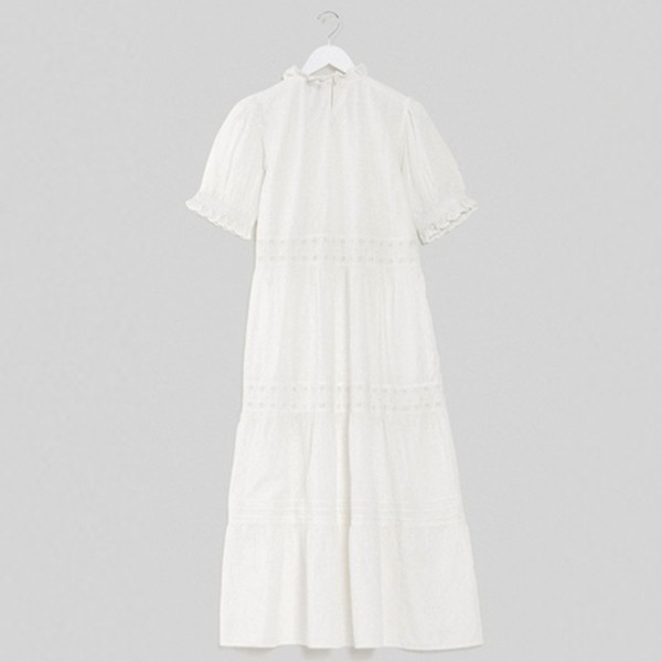 Embroidered Tiered Midi Dress In White from Warehouse