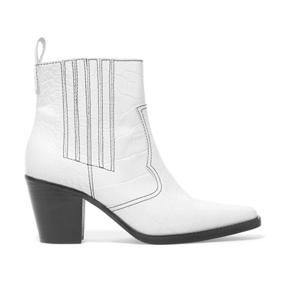 Croc-Effect Leather Ankle Boots from Ganni