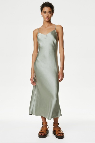 Satin V-Neck Midaxi Slip Dress