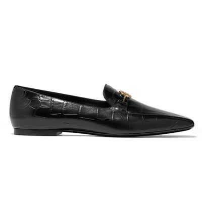 Logo-Embellished Gloss Croc-Effect Leather Loafers from Burberry